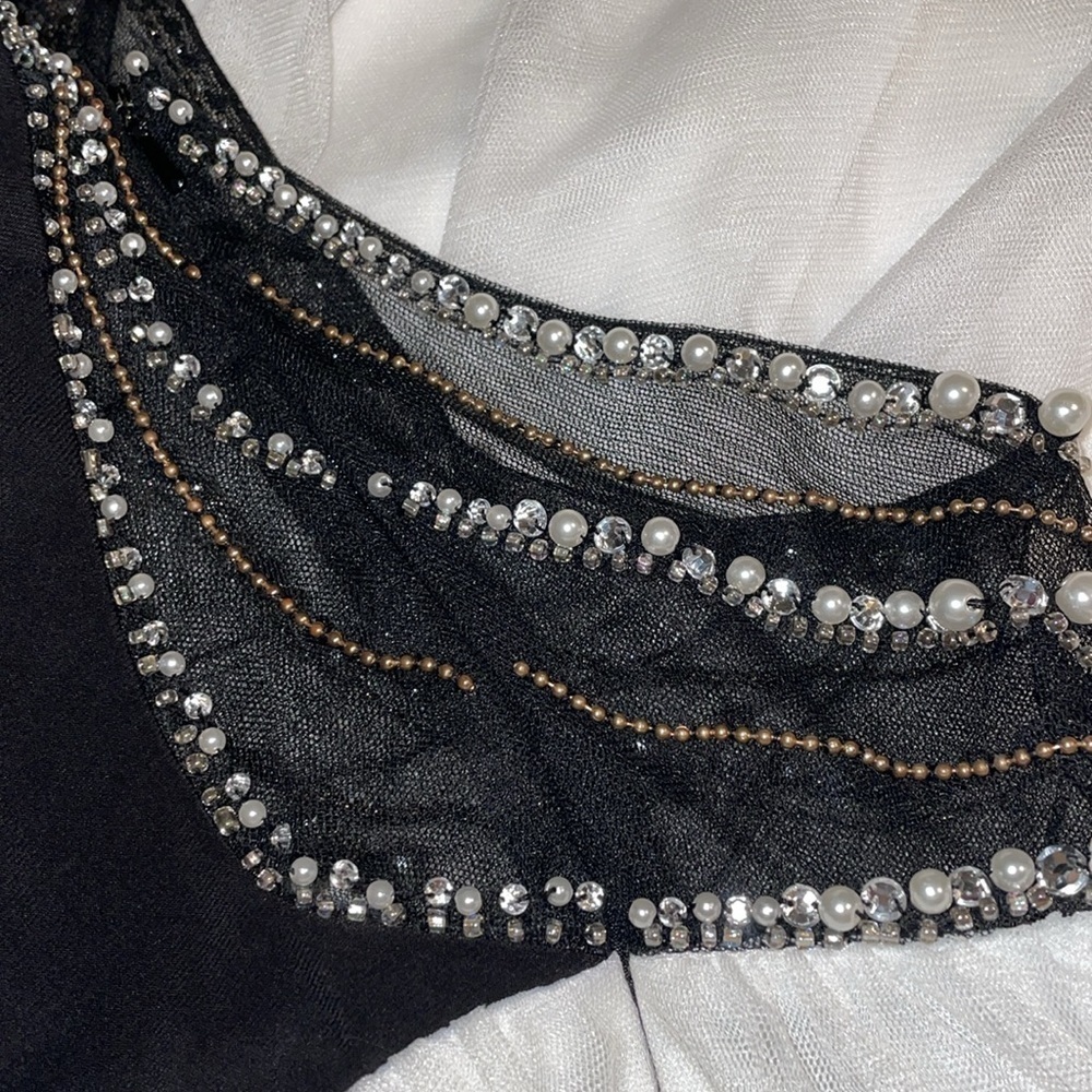Stacy Sklar women dress 7 medium black white tulle rhinestones pearl prom formal - Picture 3 of 11